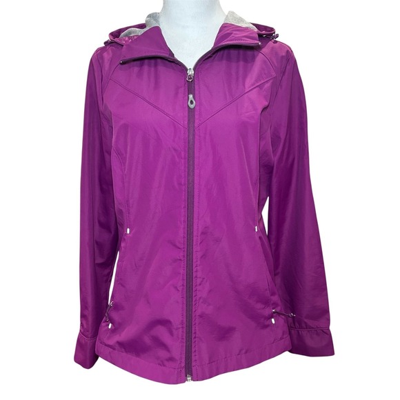 Gerry Fuchsia‎ Hot Pink Full Zip Hooded Raincoat Jacket Medium Zipped Pockets - Picture 2 of 14